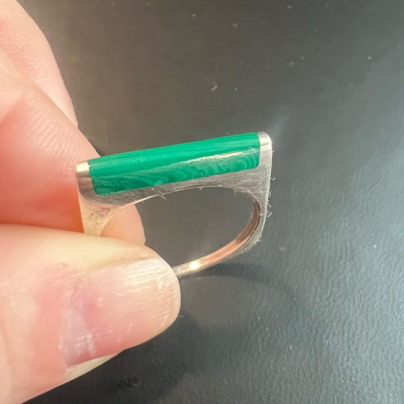 Gorgeous Malachite inlay bar ring size 8 .925 sterling silver. Same day ship! - Picture 2 of 8
